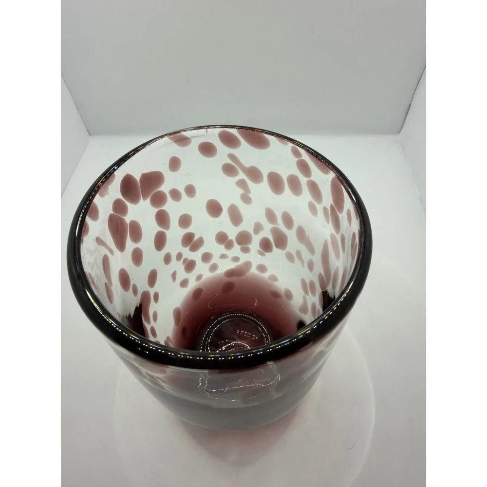 Handblown Art Glass Vase Purple Red Confetti Heavy Base‎ 8.5